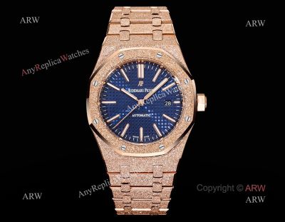 OMF Audemars Piguet Royal Oak 41mm 3120 Movement Forsted Rose Gold Blue Face Watch